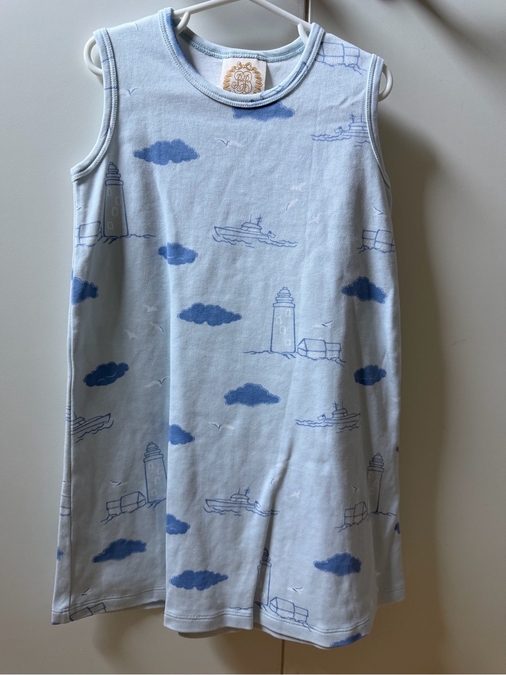 The Beaufort Bonnet Company Light Blue Nautical Print Kids Dress